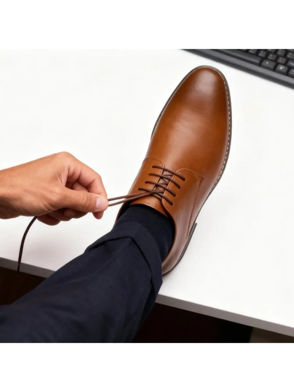 Men's Brown Leather Formal Non Slip Wedding Oxford Derby Dress Shoes